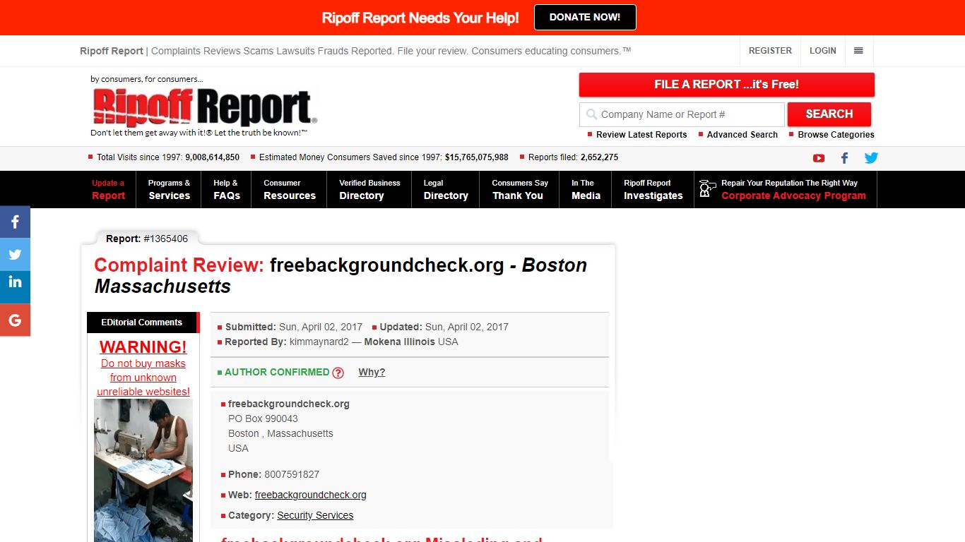 Ripoff Report | Freebackgroundc Review - Boston , Massachusetts